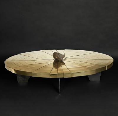 Erwan Boulloud Fracture Cosmique Brass Black Steel Coffee Table w Meteorite by Erwan Boulloud