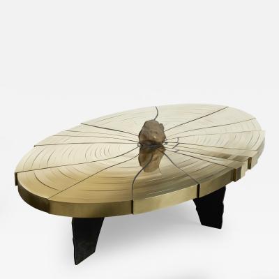 Erwan Boulloud Fracture Cosmique Brass Black Steel Coffee Table w Meteorite by Erwan Boulloud