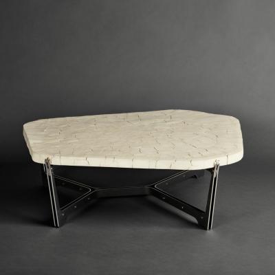 Erwan Boulloud Pentagonal White Concrete Black Steel Brass Coffee Table by Erwan Boulloud