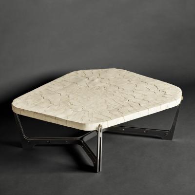 Erwan Boulloud Pentagonal White Concrete Black Steel Brass Coffee Table by Erwan Boulloud