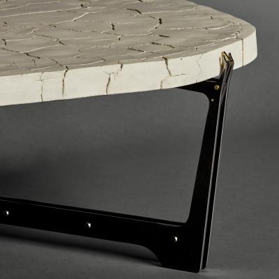 Erwan Boulloud Pentagonal White Concrete Black Steel Brass Coffee Table by Erwan Boulloud