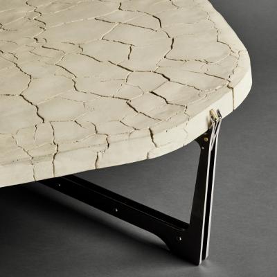 Erwan Boulloud Pentagonal White Concrete Black Steel Brass Coffee Table by Erwan Boulloud