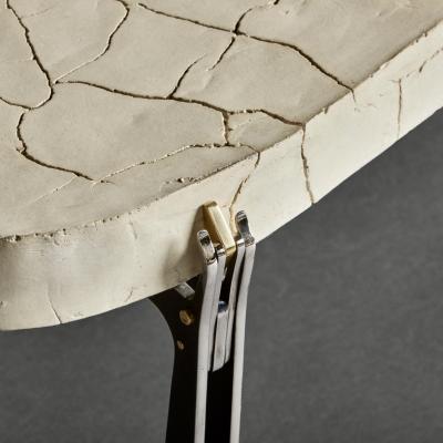 Erwan Boulloud Pentagonal White Concrete Black Steel Brass Coffee Table by Erwan Boulloud