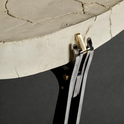 Erwan Boulloud Pentagonal White Concrete Black Steel Brass Coffee Table by Erwan Boulloud