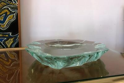 Erwin Walter Burger Scalpellato Italian Glass Dish by Fontana Arte