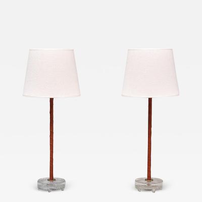 Eskilstuna Armaturer Pair of Eskilstuna Armaturer Table Lamps in Brass Leather and Glass 1960s