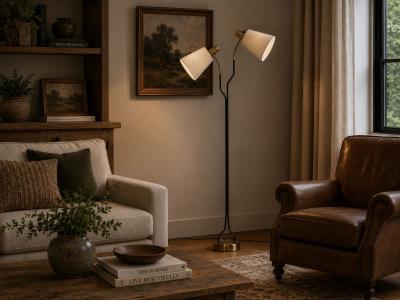 Eskilstuna Elektrofabrik Floor Lamp Laqcuered Metal Brass Sweden 1950s