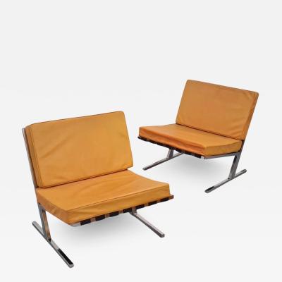 Esko Pajamies Esko Pajamies Toivo Korhonen Pair of Lounge Chairs in Leather Steel 1960s