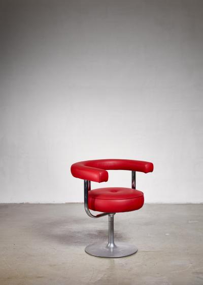 Esko Pajamies Esko Pajamies metal and red leather desk chair for Lepo Finland 1960s
