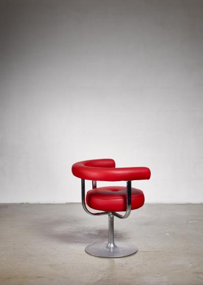Esko Pajamies Esko Pajamies metal and red leather desk chair for Lepo Finland 1960s