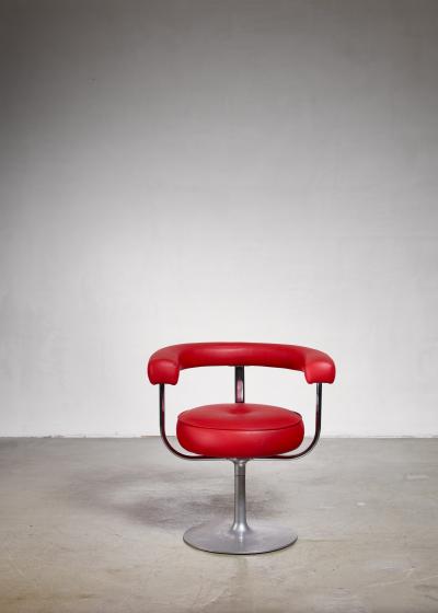 Esko Pajamies Esko Pajamies metal and red leather desk chair for Lepo Finland 1960s