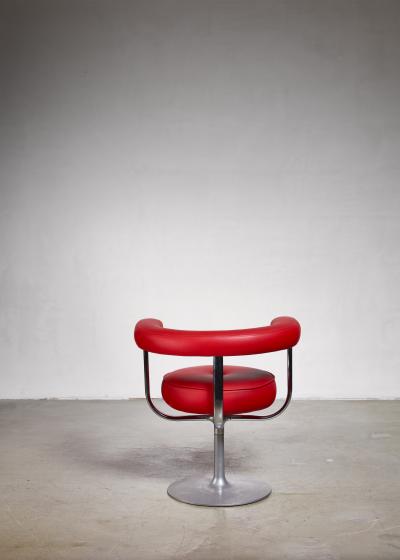 Esko Pajamies Esko Pajamies metal and red leather desk chair for Lepo Finland 1960s