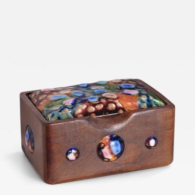 Esmaltes J Amoros Enamel and Wood Carved Box