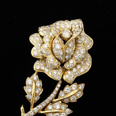 Estate 3 Carat Diamond Encrusted Rose Brooch in 18kt Gold