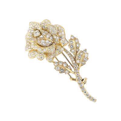 Estate 3 Carat Diamond Encrusted Rose Brooch in 18kt Gold