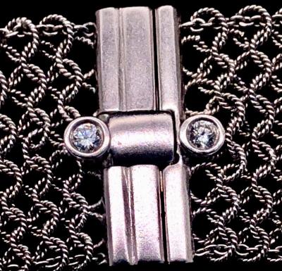 Estate Art Deco Style 18 Karat White Gold and Diamond Mesh Necklace