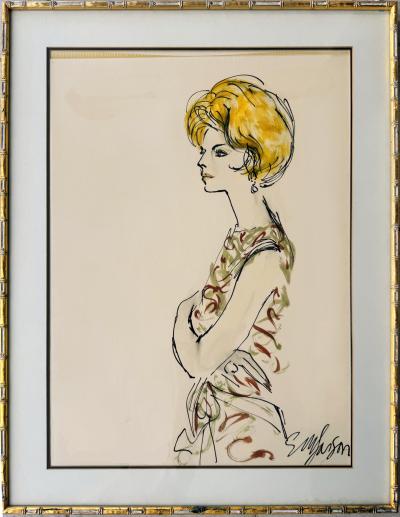 Esther Larson Portrait of Grace Mirabella Mid Century Fashion Illustration