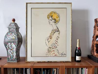 Esther Larson Portrait of Grace Mirabella Mid Century Fashion Illustration