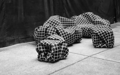 Esther Stocker WRINKLE PLANET KNITTERPLANET a sculpture for seating landscape