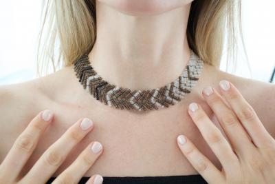 Estyn Hulbert Moonstone Black Spinel Smoky Topaz Intricate Beaded Necklace Estyn Hulbert