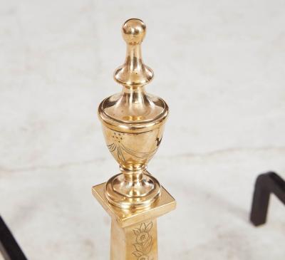 Etched Brass Federal Andirons
