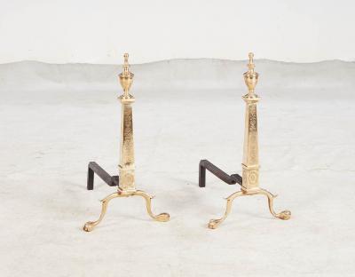 Etched Brass Federal Andirons