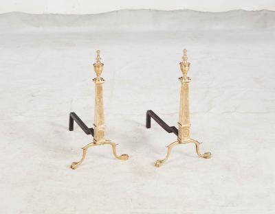 Etched Brass Federal Andirons
