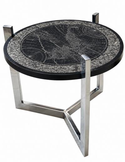 Etched Slate and Chrome Magellan World Map Side End Table 1970