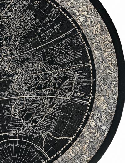 Etched Slate and Chrome Magellan World Map Side End Table 1970