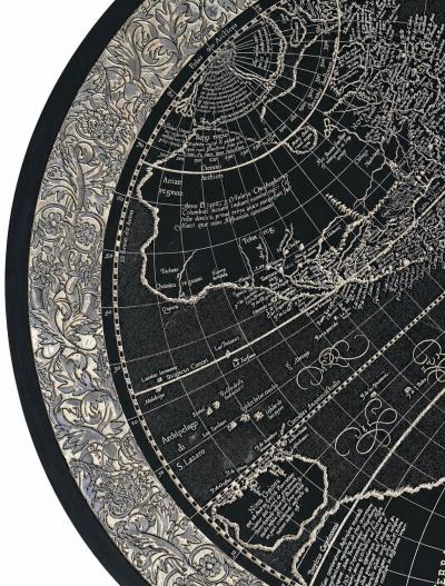 Etched Slate and Chrome Magellan World Map Side End Table 1970