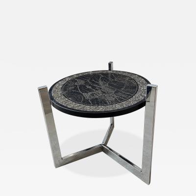 Etched Slate and Chrome Magellan World Map Side End Table 1970
