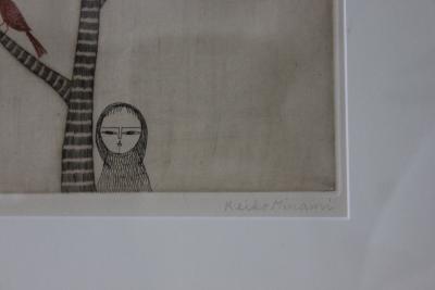 Etching of Girl by Tree