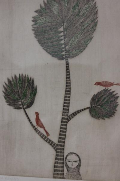 Etching of Girl by Tree