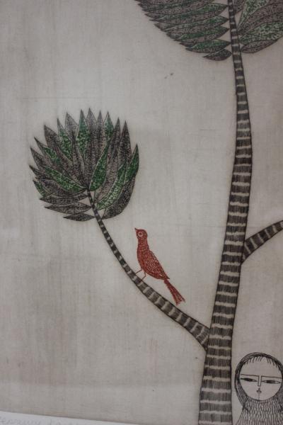 Etching of Girl by Tree