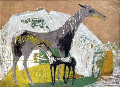 Ethel Magafan Horse and Colt in Abstract Landscape Equestrian