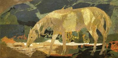 Ethel Magafan Lone Horse in Abstract Landscape