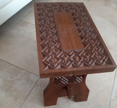 Ethnic organic engraved superb masterwork solid mahogany coffee table