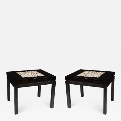 Etienne Allemeersch Rare pair of travertine inset resin side tables by Allemeersch