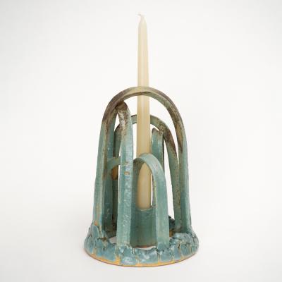 Etienne Dubernet KANDELA Pair of green glazed ceramic candle holders