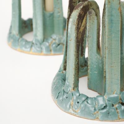 Etienne Dubernet KANDELA Pair of green glazed ceramic candle holders