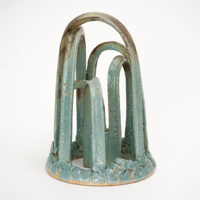 Etienne Dubernet KANDELA Pair of green glazed ceramic candle holders