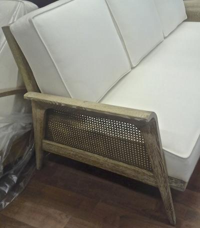 Etienne Henri Martin Rarest Etienne Henri Martin Cane and Cerused Oak Couch Fully Restored