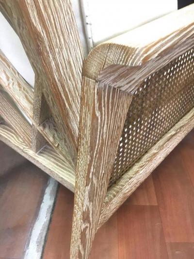 Etienne Henri Martin Rarest Etienne Henri Martin Cane and Cerused Oak Couch Fully Restored