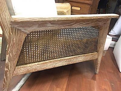 Etienne Henri Martin Rarest Etienne Henri Martin Cane and Cerused Oak Couch Fully Restored