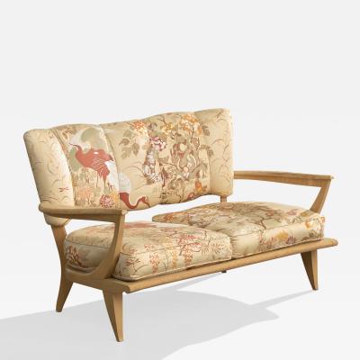 Etienne Henri Martin Sofa with Wood and Silk France 1950s