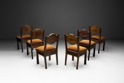 Etienne Kohlmann Set of Six Oak and Mohair Dining Chairs by Etienne Kohlmann France 1930s