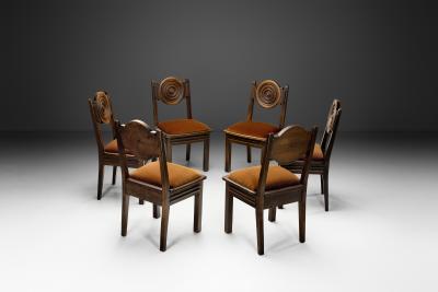 Etienne Kohlmann Set of Six Oak and Mohair Dining Chairs by Etienne Kohlmann France 1930s