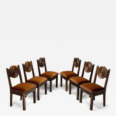 Etienne Kohlmann Set of Six Oak and Mohair Dining Chairs by Etienne Kohlmann France 1930s