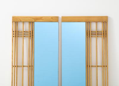 Ettore Sottsass Ettore Sottass Style Oak And Blue Glass Two Piece Mirror