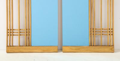 Ettore Sottsass Ettore Sottass Style Oak And Blue Glass Two Piece Mirror